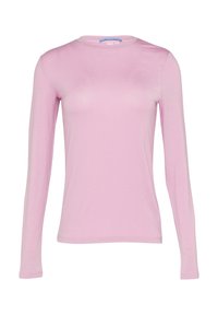 Langsleeve, pastelroze top gemaakt van zachte stof, met een ronde halslijn en een getailleerde snit. Geen patronen of zichtbare hardware.