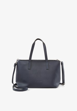 Navyblaues, genarbtes Lederhandtasche mit doppelten Griffen und einem abnehmbaren Schulterriemen. Verfügt über einen Reißverschluss und ein dezentes Logo-Detail.