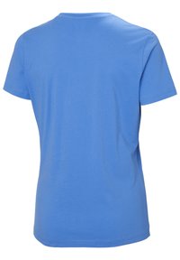Camiseta de manga corta y cuello redondo en algodón azul claro sólido. Presenta una textura suave y un dobladillo recto, con un diseño sencillo y clásico.
