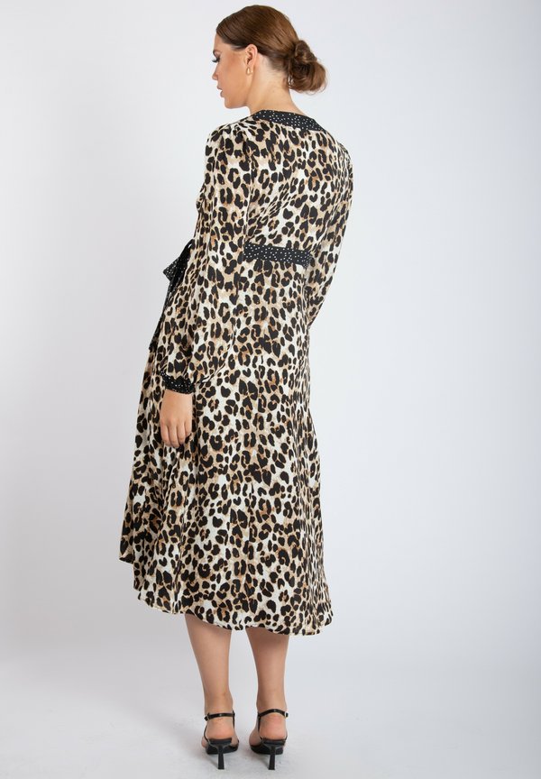 MULTI CONTRAST PANEL ANIMAL MIDI WRAP - Day dress - beige2