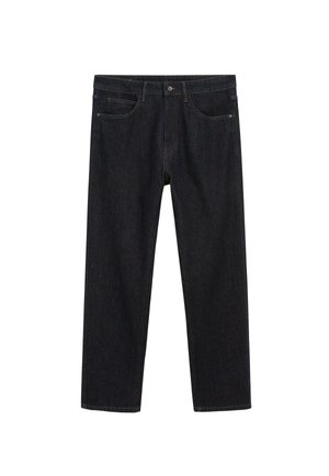 Mørke denim jeans med lige pasform, der har almindelige lommer, knaplukning og diskrete sømdetaljer.