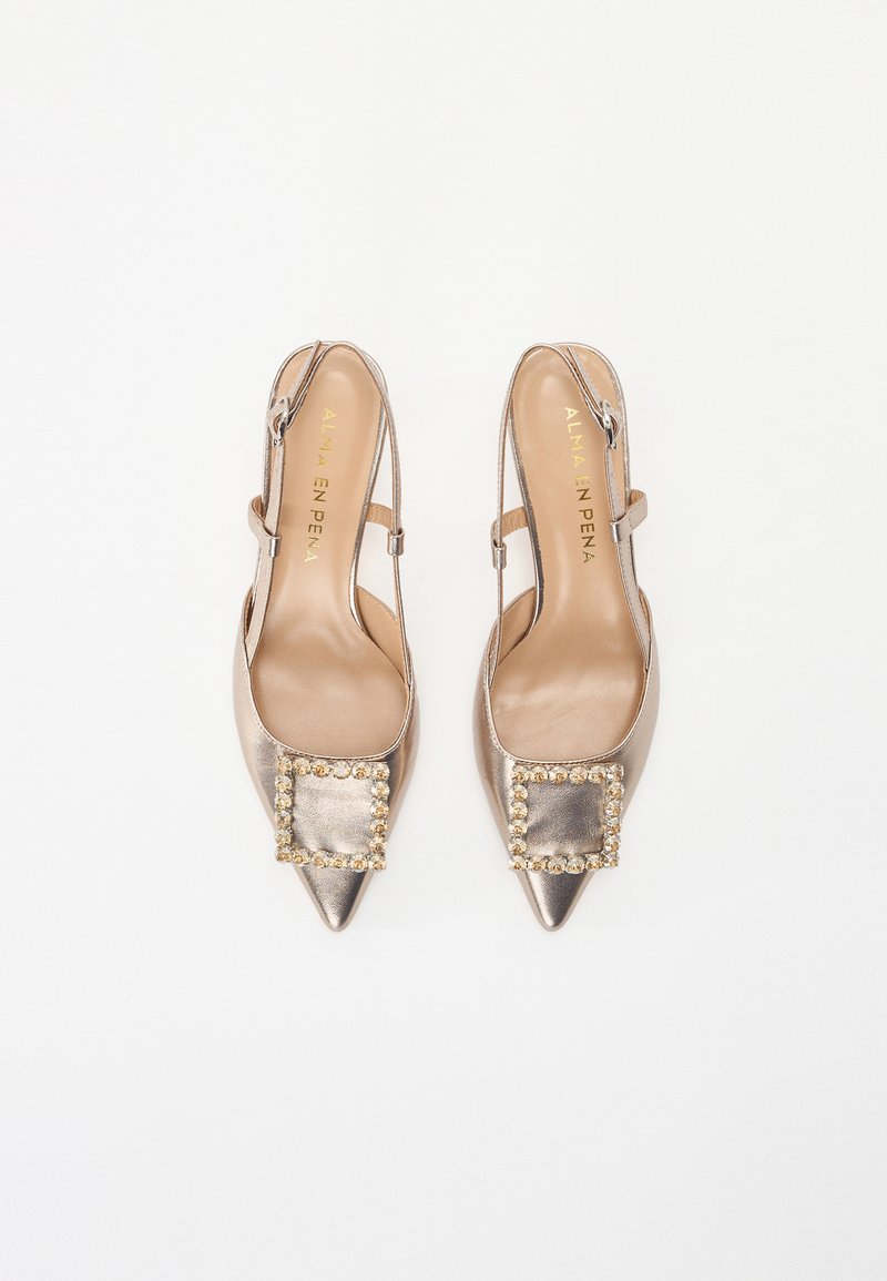 Escarpins Pointus DIVA En Cuir Bronze Argenté - Taille 36.5 - Talon 2-7 Cm - Très Bon état - Fabriqué En Italie