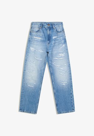Bershka, RIPPED WIDE-LEG STRAIGHT-LEG - JEANS - Straight leg jeans - light blue