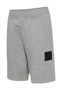 Grå bomullsshorts med en slät yta och elastisk midja. Har en svart märkeslapp på vänster sida.