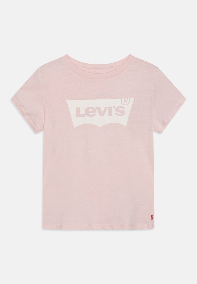 Šviesiai rožinė medvilninė marškinėliai su apvaliu iškirpimu ir trumpomis rankovėmis, ant krūtinės su baltu Levi's logotipo grafiku.