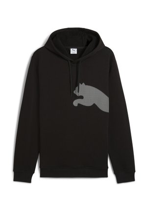 Zwarte hoodie gemaakt van een katoenmix, met een grote grijze kattenprint op de voorkant en een trekkoord bij de capuchon. Standaard pasvorm met ribgebreide boorden.