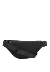 Czarna nerka z oddychającym, siateczkowym wzorem, komorą na zamek i regulowanym paskiem. Posiada gładką, fakturowaną powierzchnię.