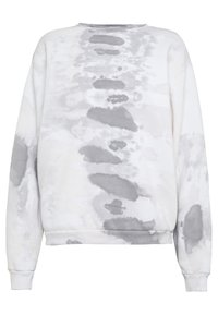 Šedý a bílý mikina s tie-dye vzorem, s kulatým výstřihem, dlouhými rukávy a žebrovanými manžetami. Měkká textury látky a pohodlný volný střih.