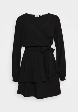 PAMELA REIF X NA-KD OVERLAPPED DETAIL FRILL MINI DRESS - Vapaa-ajan mekko - black