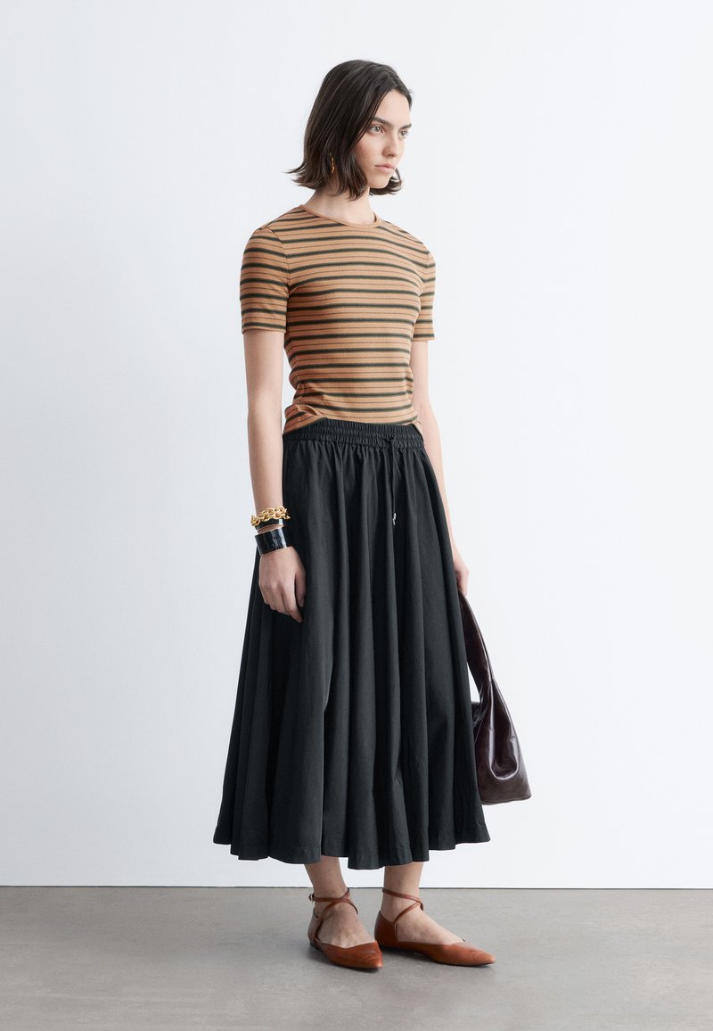 Jupe Midi & Other Stories Taille S - Coton Noir Élasthanne - Coupe A Ligne