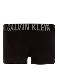 Čierne bavlnené boxerky s šedým elastickým pásom s logom "CALVIN KLEIN". Hladký povrch, priliehavý strih a bez vzorov.