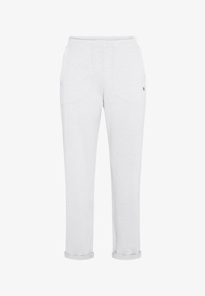 Hvide, letvægtsbukser med en tekstureret overflade. Har to sidelommer og rullede bukseben. Enkel, lige ben-design.