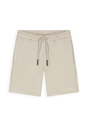 Beige casual shorts met elastische tailleband en trekkoord, zijzakken en kleine logo-opdruk op het linkerbeen.