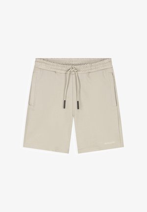 Beige casual shorts met elastische tailleband en trekkoord, zijzakken en kleine logo-opdruk op het linkerbeen.