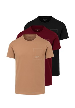 3PACK - T-shirt med print - black burgundy coffe