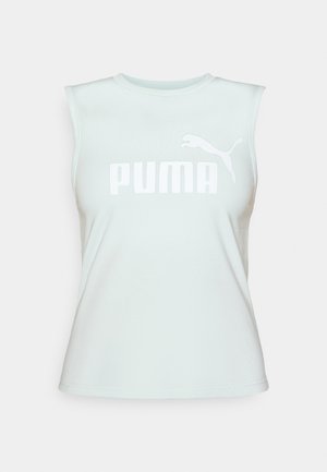 Top senza maniche di un morbido verde menta, realizzato in cotone, con un grande logo bianco "PUMA" e una piccola grafica di un puma in movimento sul davanti.