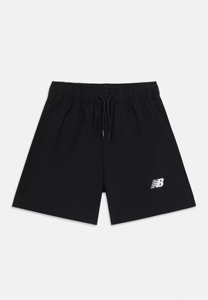 Sorte atletikshorts med elastisk linning og snøre, med et lille hvidt "NB" logo på den nederste højre ben.
