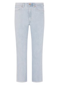 Světle modré džíny z denimu s rovnou nohavicí, s klasickým pasem, měděnými nitěmi a tradičním designem s pěti kapsami.