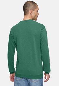 Groene sweatshirt met lange mouwen, ronde halslijn en geribbelde boorden. Zachte textuur, relaxte pasvorm en zichtbare stiksels aan de zoom.