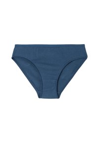 Dunkelblaue Baumwollunterhose mit klassischem Schnitt und glatter Textur, ausgestattet mit einem Bund und genähten Kanten für Komfort.