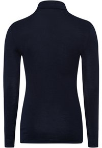 Polo shirt a maniche lunghe blu navy con colletto, caratterizzato da una texture morbida e un design semplice e classico, senza motivi o accenti visibili.