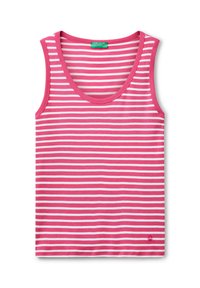 Canotta a righe rosa e bianche con scollatura profonda e bordo a contrasto, realizzata in morbido cotone, con un piccolo logo all'orlo.
