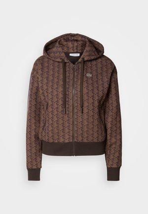Lacoste Majica s kapuljačom i patentnim zatvaračem - date brown