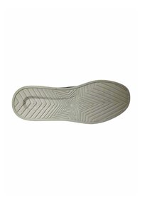 Suela de una zapatilla, con una superficie de goma texturizada y un patrón en zigzag, predominantemente en blanco con acentos en gris claro.