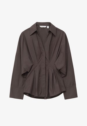 Braunes, tailliertes Hemd mit Kragen, plissiertem Design und langen Ärmeln. Hergestellt aus glattem Stoff mit strukturierter Silhouette und dezenten Details.