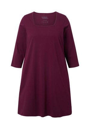 Tunic bordeaux a maniche lunghe con scollatura quadrata, morbido e fluido, realizzata in un tessuto soffice con una texture liscia e una silhouette scivolata.