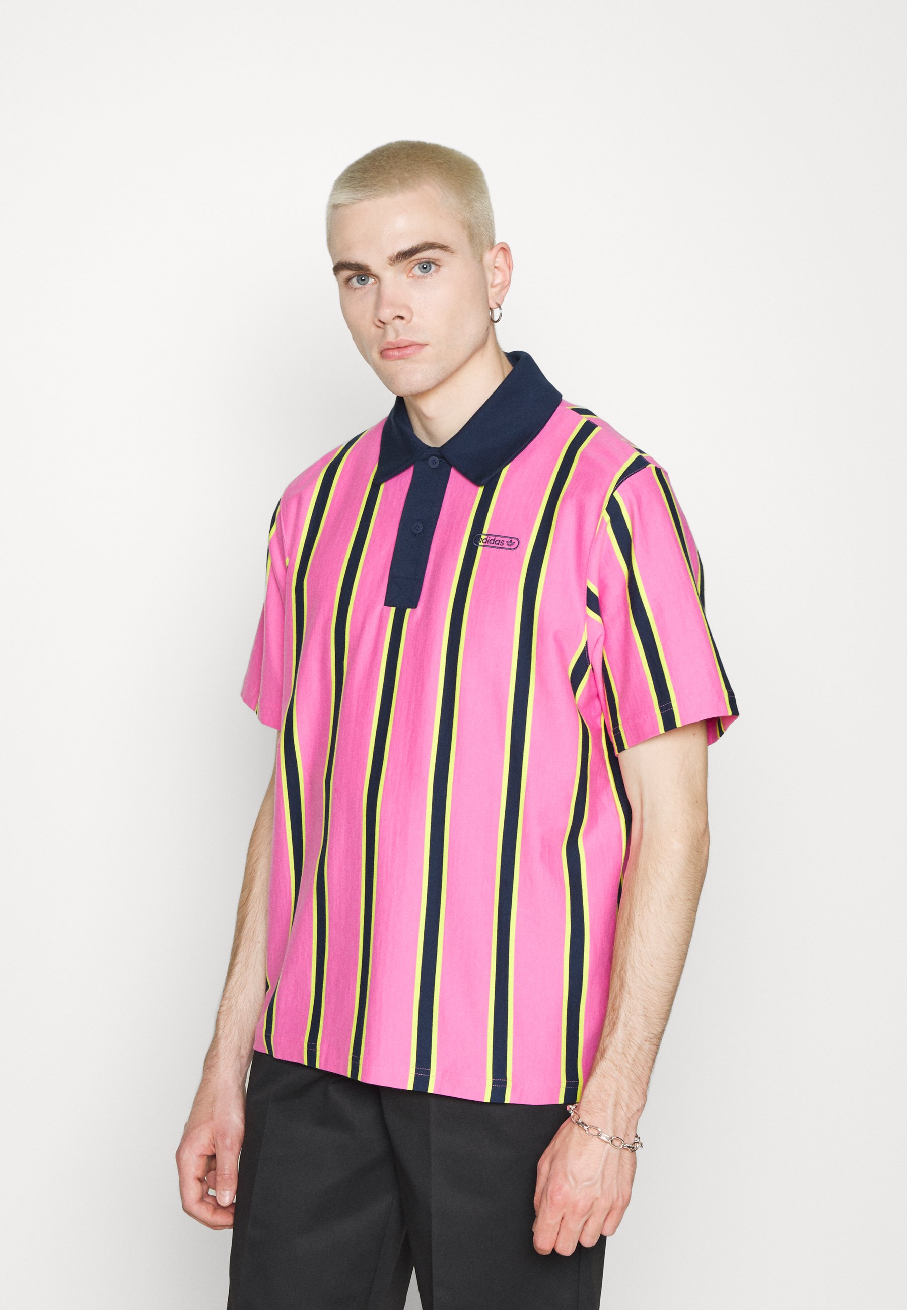 adidas Originals STRIPE UNISEX - Poloshirt - screaming  pink/yellow/collegiate navy/donkerroze - Zalando.nl