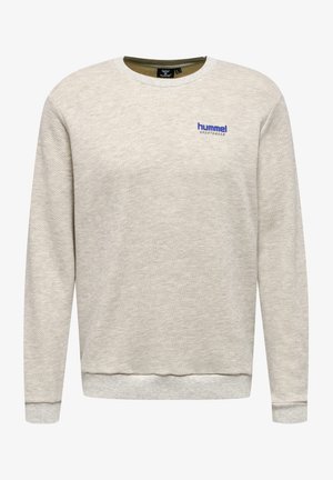 Jasnoszara bluza z teksturowanej tkaniny. Posiada okrągły dekolt, długie rękawy oraz niebieskie logo na klatce piersiowej. Prążkowane mankiety i dolny brzeg.