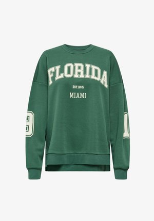 Sudadera verde con texto impreso en blanco "FLORIDA EST. 1845 MIAMI" en el frente y el número "6" en la manga. Diseño casual con puños acanalados.