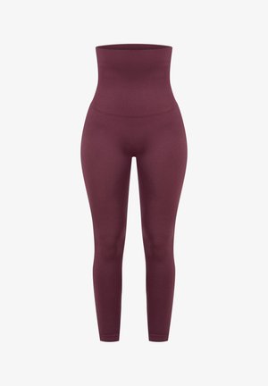 Leggings taille haute d'une riche couleur bordeaux, fabriqués à partir d'un tissu lisse et extensible. Présentent un design sans coutures et une silhouette ajustée.