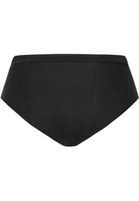 Hooggetailleerde zwarte katoenen slips met een gladde textuur, ronde randen en een eenvoudig ontwerp, voorzien van een elastische tailleband.