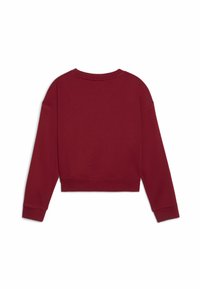 Sudadera corta roja con mangas largas, escote redondo y puños acanalados. Textura suave sin patrones ni adornos.