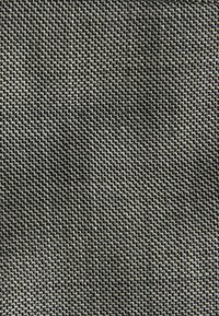 Textured fabric with a close-knit pattern, featuring a dark gray color with lighter threads interwoven, creating a subtle geometric design.