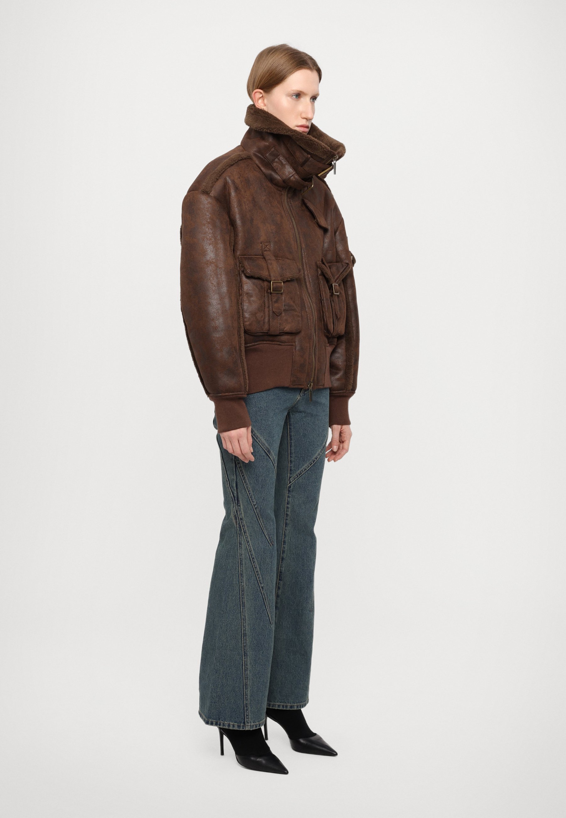 ジャケット・アウター feng chen wang FAUX LEATHER JACKET Feng Chen Wang LASER PRINTED PHOENIX DENIM JACKET