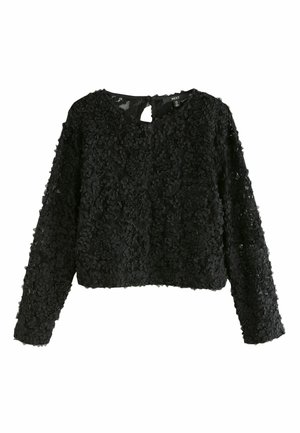 REGULAR FIT - 3D FLORAL LONG SLEEVE CREW NECK - Blouse - black