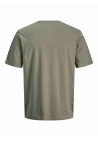 Short-sleeve khaki T-shirt made of soft fabric. Features a round neckline and a relaxed fit with no visible design elements or patterns.