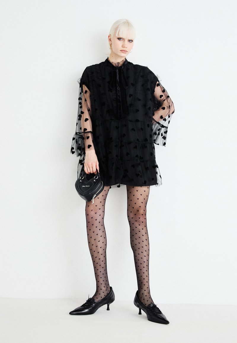 juliet velvet mini dress - black product info and reviews Diamante Heart Trim A-Line Mini Dress - Black