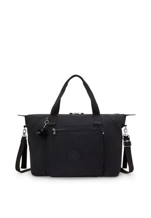 Sort tote-taske med to håndtag, frontlynlåslomme, justerbar skulderrem og en lille vedhæftet nøglering.