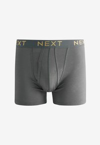 Boxers en coton gris avec une ceinture élastique marquée portant "NEXT" en doré. Coucoupe mi-haute avec une texture lisse et un contour soutien.