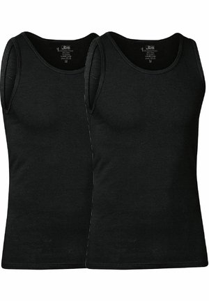 Zwarte katoenen tanktops met een slim-fit ontwerp, mouwloze snit en ronde hals. Inclusief twee stuks in een verpakking, met een soepele textuur en rekbare stof.