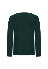 Langärmliges Shirt in dunkelgrün, aus weichem Stoff. Rundhalsausschnitt, minimalistisches Design, keine Muster oder Akzente auf der Rückseite sichtbar.