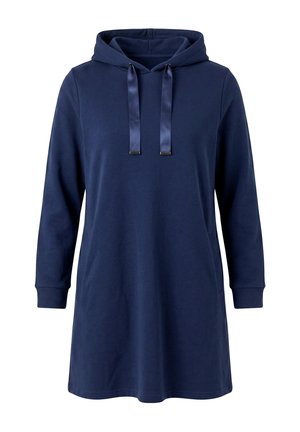 Ulla Popken, VELVET DRAWSTRING HOODED SWEATSHIRT DRESS - Sweat Dress - marine