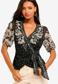 Lipsy PUFF SLEEVE TIE WAIST WRAP  REGULAR FIT - Blūze - black