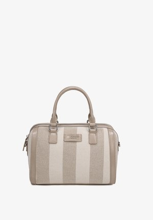 Borsa a righe beige e crema con manici in pelle arrotondati e un'etichetta "DIANA&CO FIRENZE" al centro frontale.