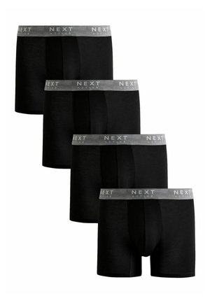 Fire sorte herre boxershorts med grå elastiske taljebånd trykt med "NEXT Active" i hvid tekst.