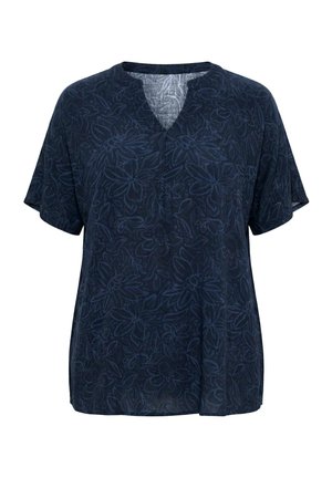 Ulla Popken, TONAL FLORAL SPLIT NECK BLOUSE - Blouse - marine